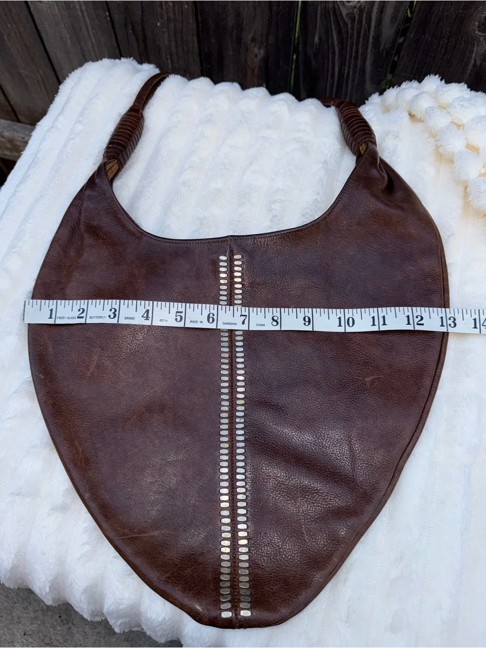 Calleen Cordero Studded Leather Hobo Handbag Purse Brown